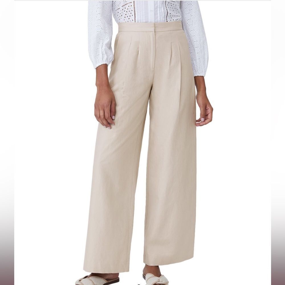 J. McLaughlin Women's Natural Amal Linen-Blend Bottom Pants Size 10